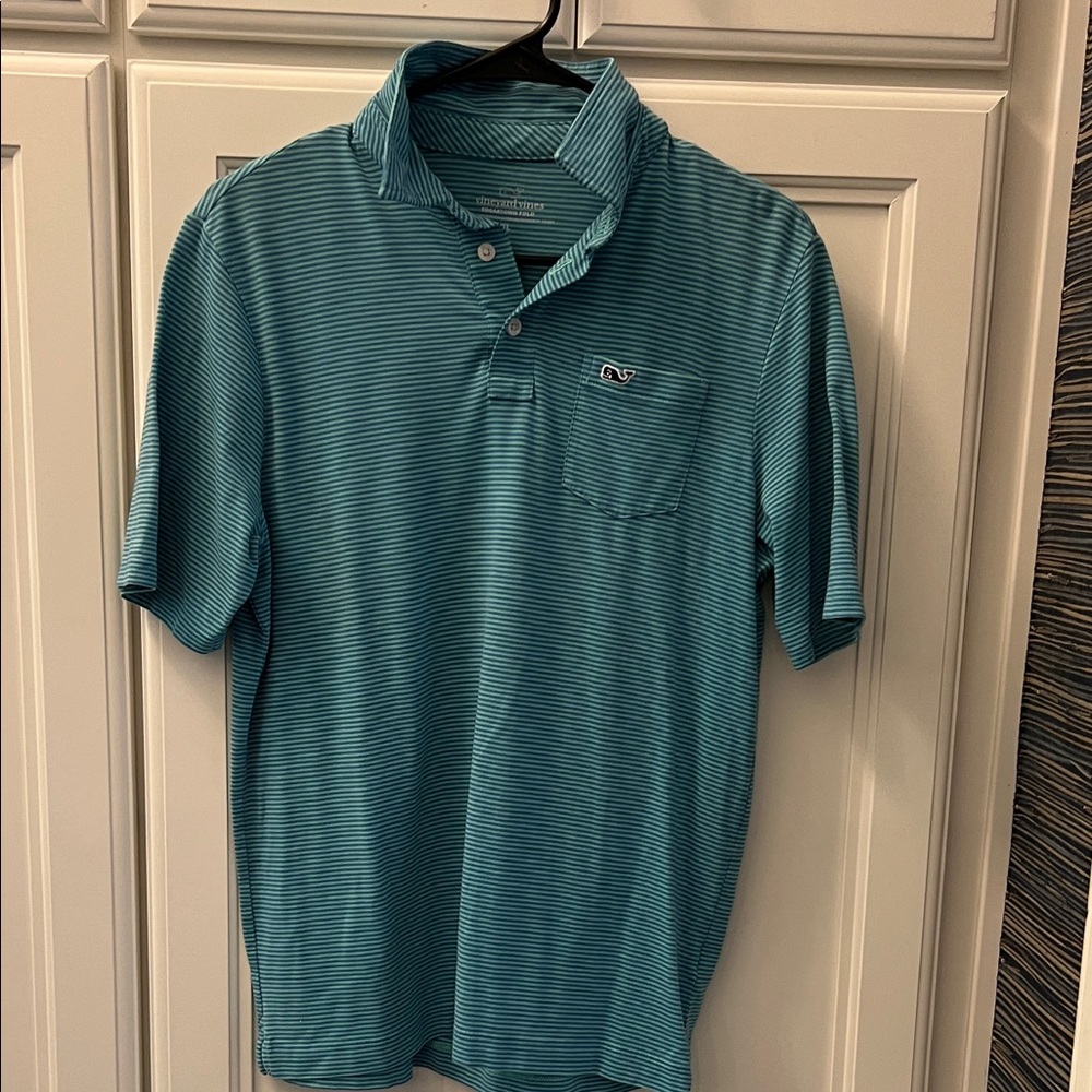 Vineyard Vines Men's Teal Striped Polo Shirt